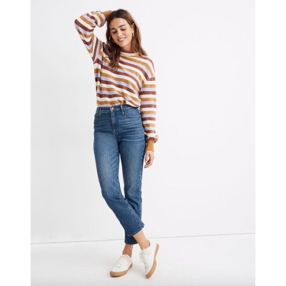 Madewell medium wash indigo denim Classic Straight leg high waisted rise Jeans